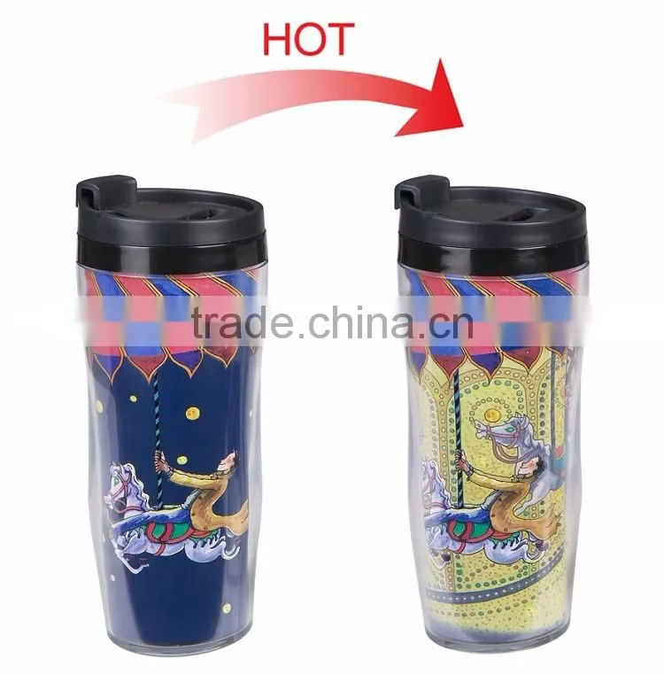PS Double-wall color change plastic travel mug