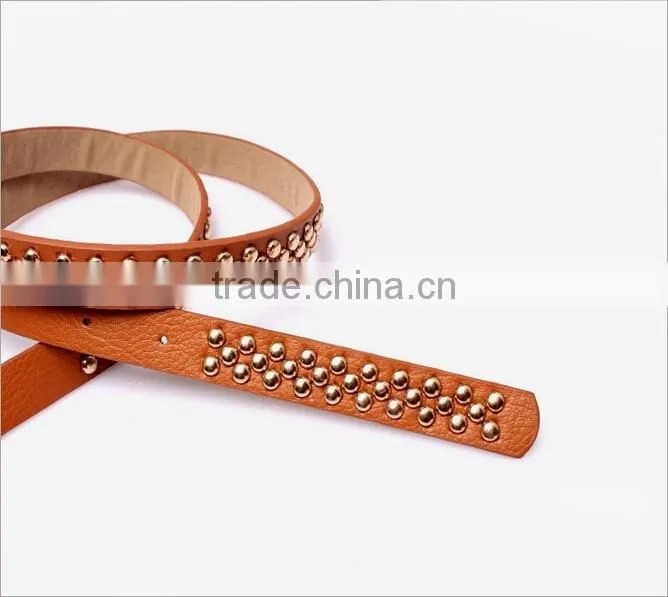 Fashion spikes decorated pin buckle sex girl thin PU waist belt