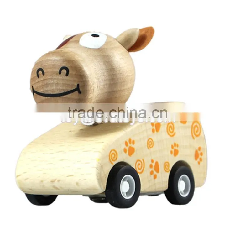 New items toddlers mini wooden cow toy car best sale cartoon wooden cow toy car W04A034