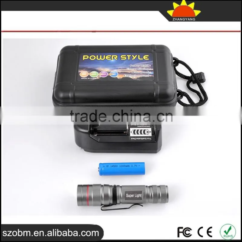 New arrival XPE Q5 LED 800 lumen Waterproof Tactical flashlight torch set with 14500 battery
