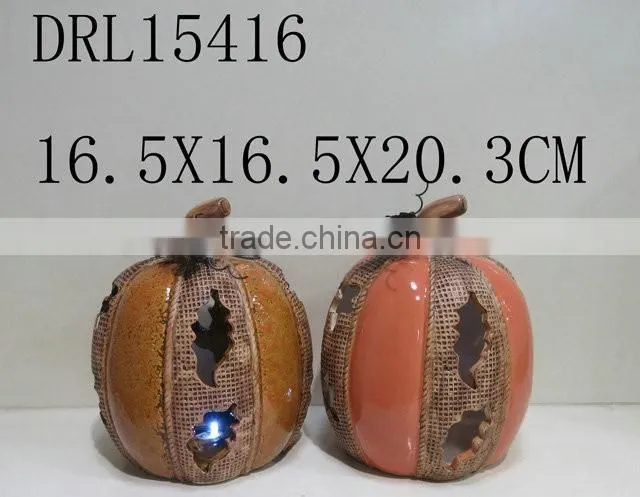 Dual color colorful pumpkin ceramic lantern LED decorations