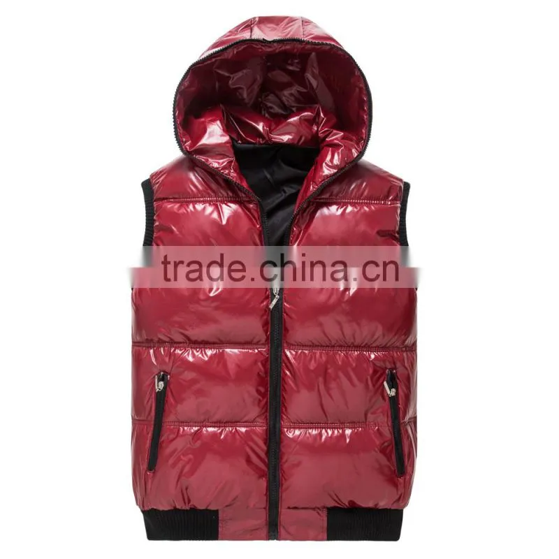 OUTDOOR PU LEATHER HOODED DOWN VEST