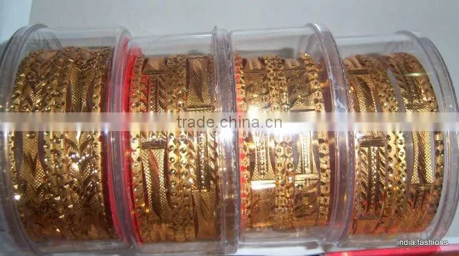 Set of 6 GOLD PLATED INDIAN BRACELET BANGLES KADA #D23