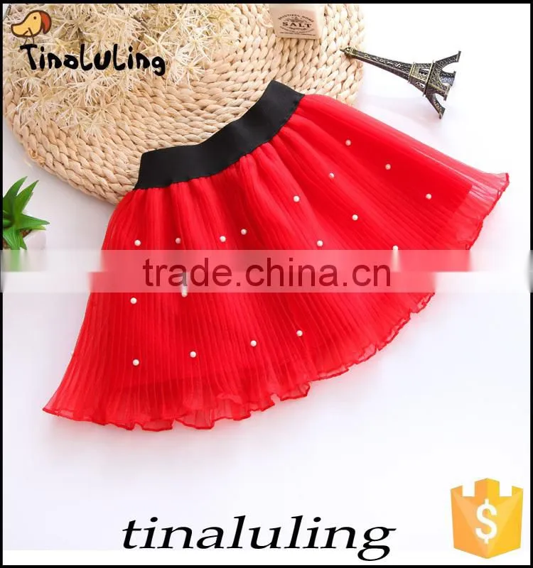girls red tutu skirts with pearl children black elastic band mini skirts