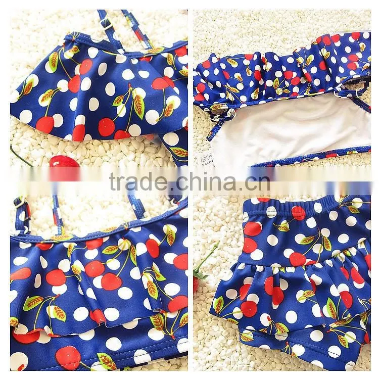 2017 Cute Cherry-print Two Pieces For Kids Girls Swimwear