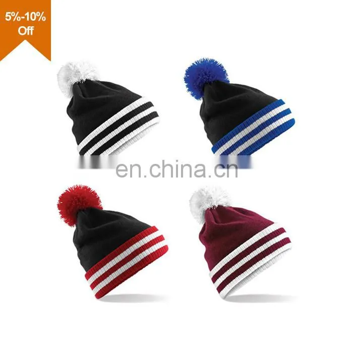 high quality grey knit acryl beanie hat 100% polyester fleece cap woven label