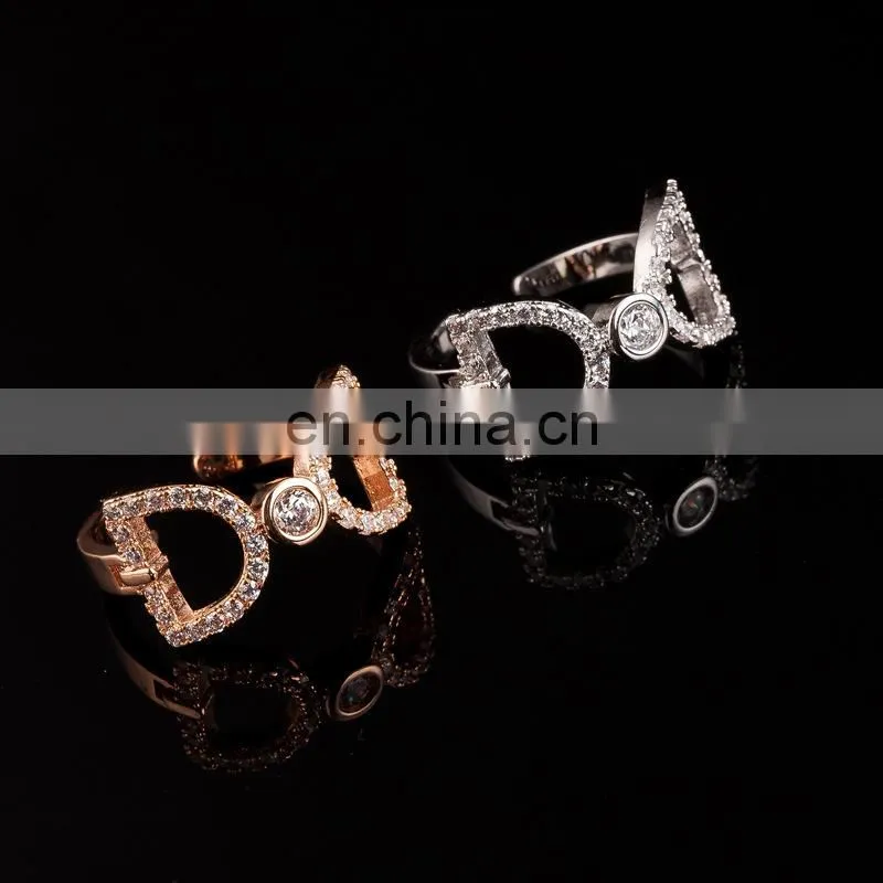 Double heart Real Rhodium plated brass crystal CZ stone ring for Women , Best Wedding gift