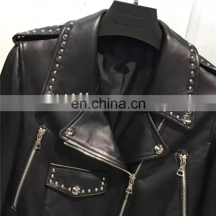 Genuine Cheap Ladies Leather Jacket For Girls Black Color Cool Style Fancy Leather Jacket