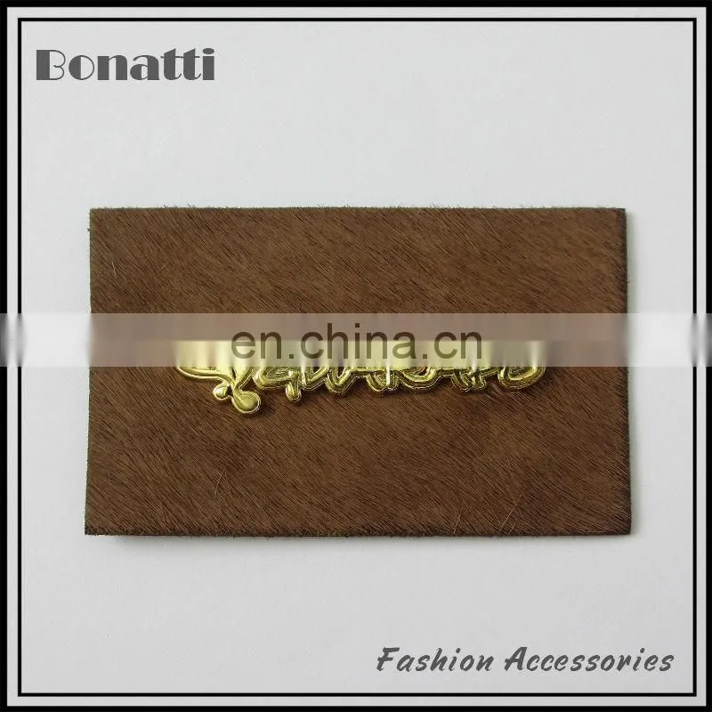 2013 hot sale metal label with leather base for garment