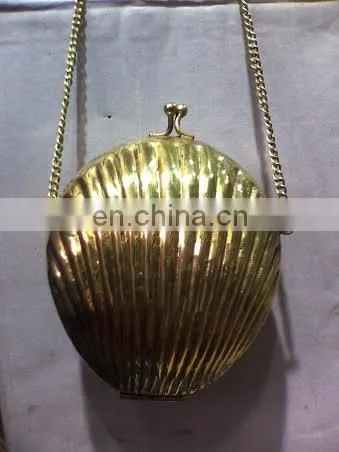 Brass Engraved Gold Clutch Bag with Velvet Interior