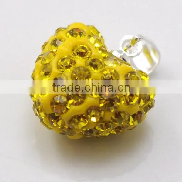 fashion jewelry gift Shamballa Pendant Wholesale Heart Shape New Arrival 15MM Pink Crystal Clay Pendant For DIY Jewelry