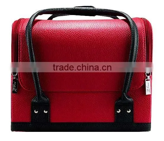 Custom Make Hard Shell Faux Leather makeup storage box,Beauty Vanity Carrying Case,Leather Cosmetic Train case with trays