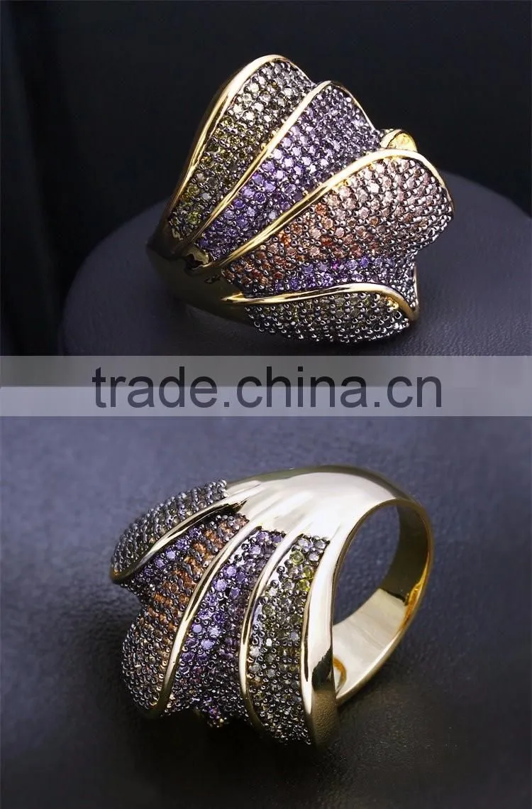 Gorgeous Chunky Party Look Color Cubic Zirconia 18K Gold Plated Deluxe Jewelry Ring