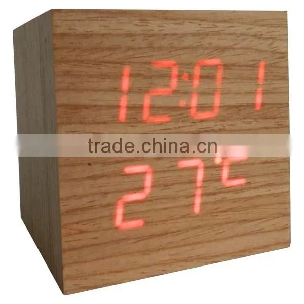 LED Wood Desk Clock with Touch Function and Temperature Show