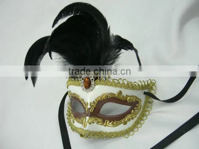 hand painting/fashion mask/venice feather masquerade mask/black/plastic/feater party mask