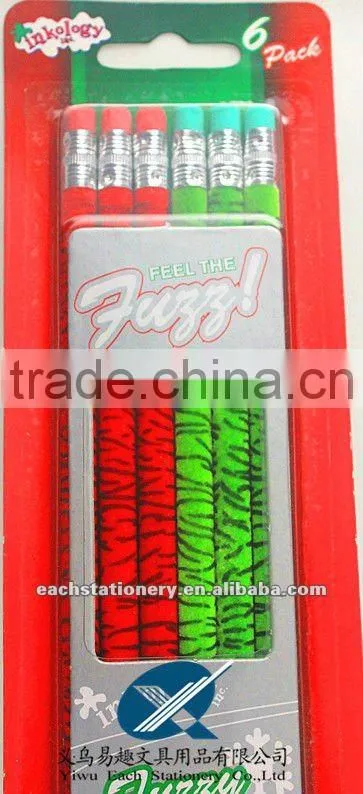 2014 hotsale drawing fuzzy pencil set with rubber, 6pcs/pack