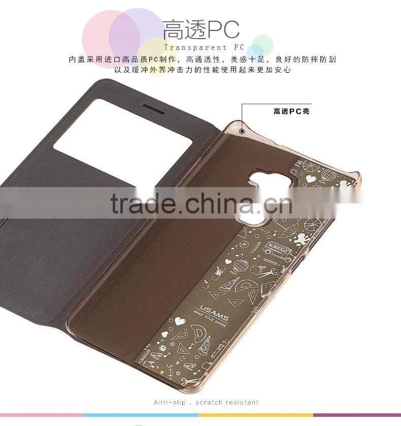 Original USAMS MUGE Series Flip Case For Huawei Mate S PU Leather Cover case with view Window MT-4668