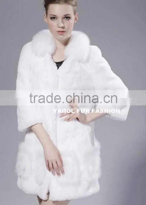 rex14023 elegant natural white short rex rabbit fur coat