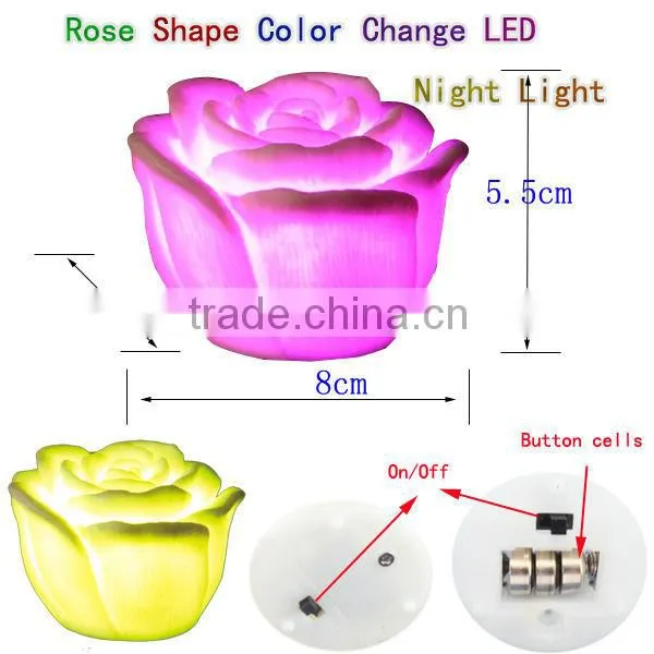7 color changing single LED flashing plastic rose flower