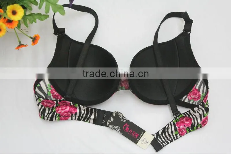 Adult Women Satin Rose Print Sex Underweasr Bra Pictures