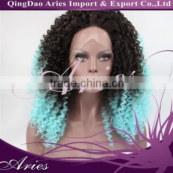 2015 New fashion 100% synthetic kinky curly lace front wig for black women