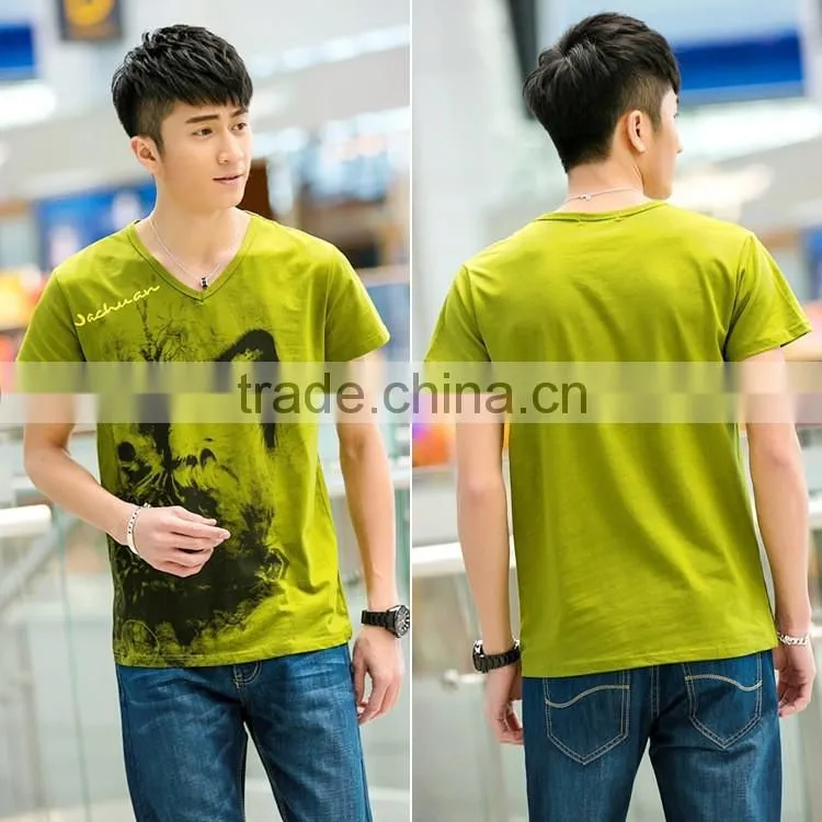 New men's short sleeve T-shirt men's v-neck Chinese wind printing men's T-shirt