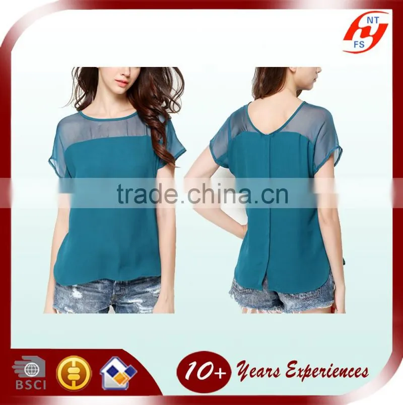 2016 lastest summer custom lady short sleeve polyester blouse woman sexy hollow out white tops