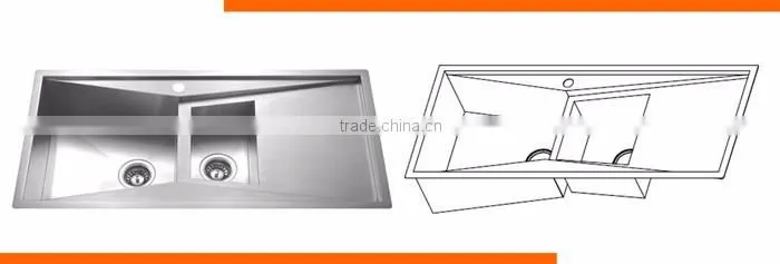 Pro CNC welding process two holes double bowl small corner brushed kitchen sink cabinet