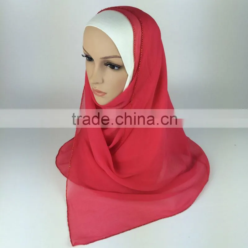 100% Silk beading hijab cap muslim scarf