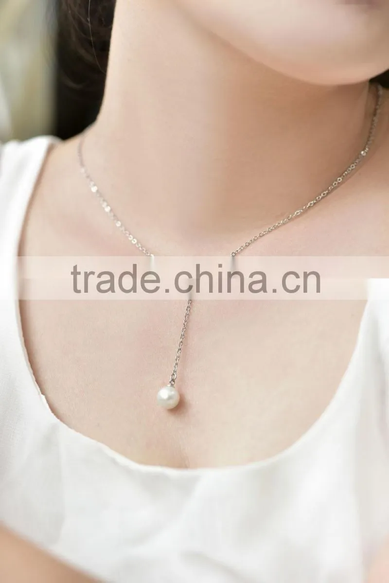 freshwater pearl pendant 8-9mm round pearl with s925 chain with adjustable length