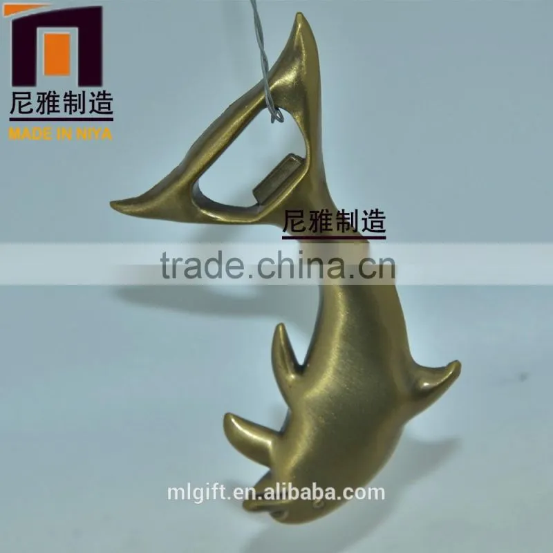 Porpoise shape gold plating metal beer bottle opener keychain