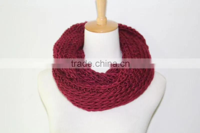 Stock Item cheap knit neck warmer circle scarf burgundy loop scarf