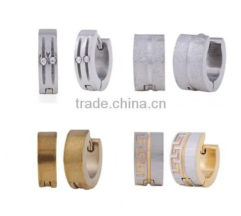 Korean popular personality Gold Crystal Stainless Steel Huggie Hoop Stud Earring