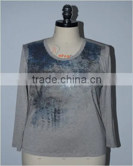 Ladies sequins transfer print t shirt