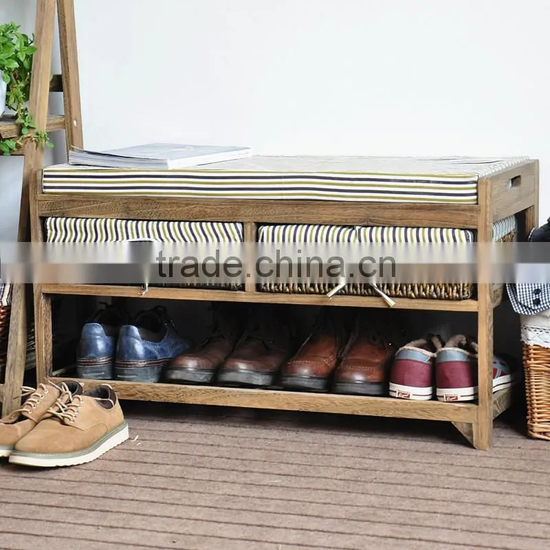 interior decoration shoes storage bench with woven basket