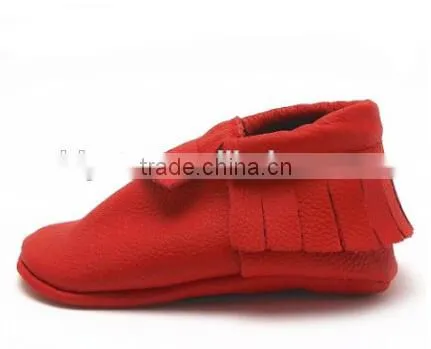Baby Red Tassels Soft Sole Leather Infant Toddler Prewalker Shoes (6-12 months, Red)