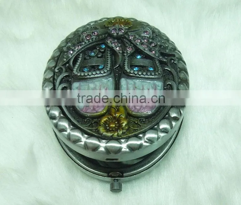 Antique cosmetic pocket mirror/bronze pocket mirror with diamond