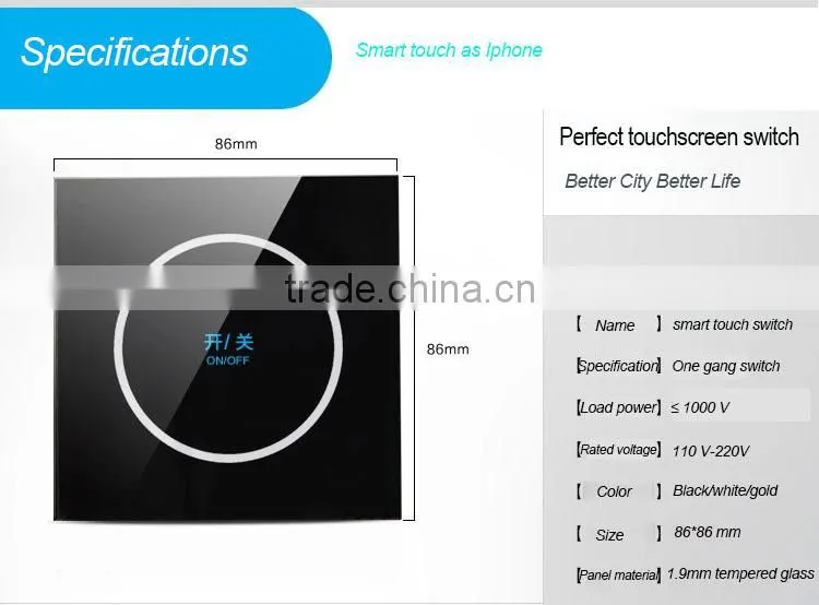 single smart touch screen wall plate light switch 1000w