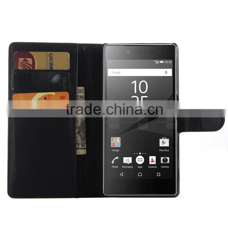 Cheap goods from china Credit Card Slots Wallet Lychee Leather pu leather cover for sony z5 premium wholesale alibaba