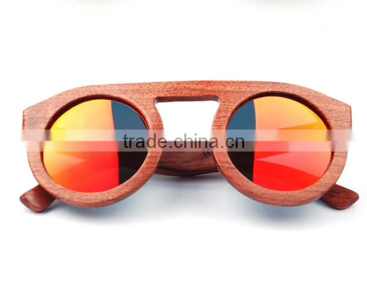 New style handmade natural bamboo wood round frame wooden sunglasses for women