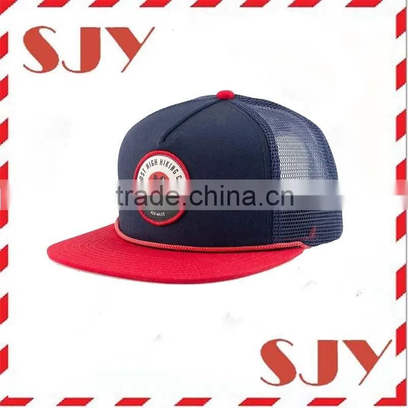 Custom woven patch snapback flat bill trucker mesh cap