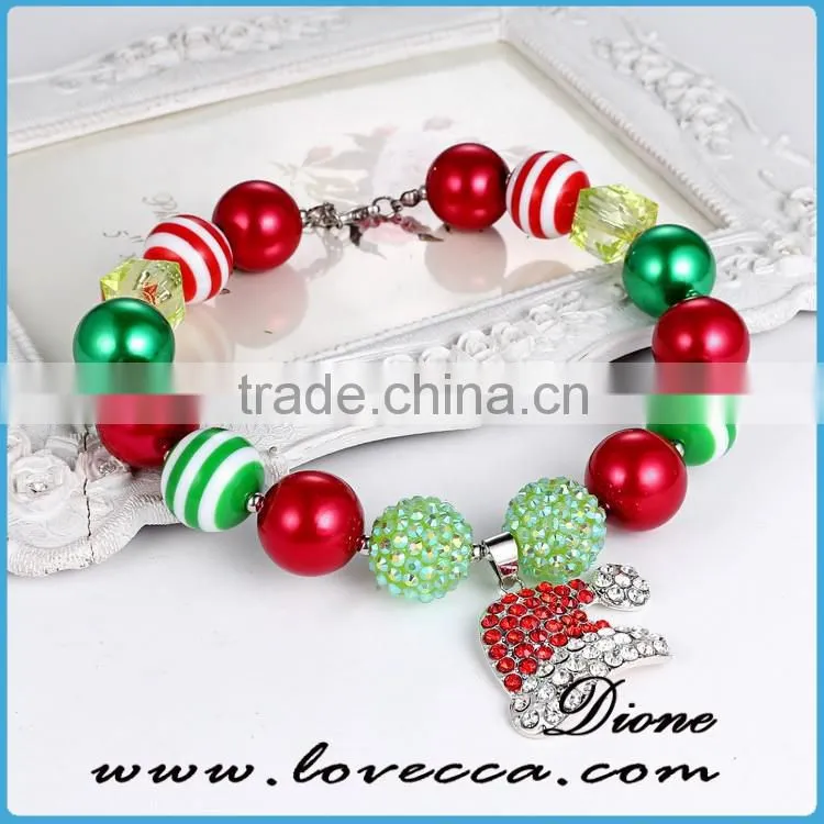 Handmade Christmas Stretch Bracelet With Snowman Hat painted Glass Bead