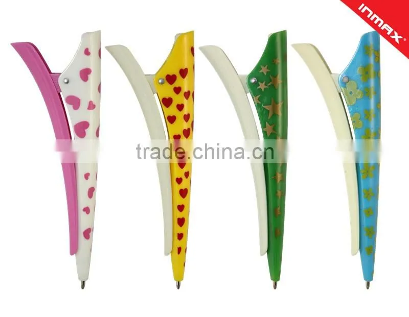 cute colorful hair clip pen/fancy plastic ball pen