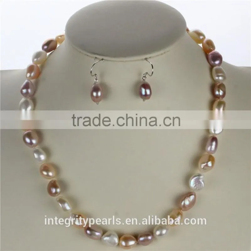 AAA 10mm mixed color freshwater big baroque pearl set