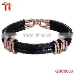 bio magnetic bracelet unisex genuine grey stingray cord leather bracelet bangle stainless steel charm jewelry 2017 for men women