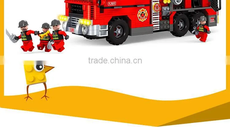 Mini cheap plastic toy trucks educational blocks firefighting car toys