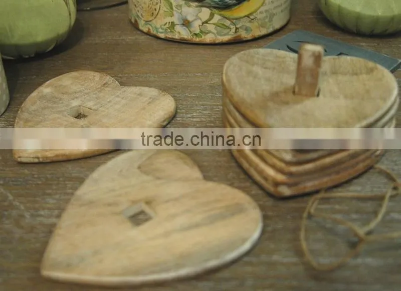 Original Heart Shape Wooden Coaster Solid Wooden Vintage Look Cup Mats Set with Holder Coffee Cap Coaster Washed Look Placement