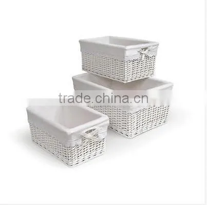 jiayu White miniture willow storage hamper with fabric