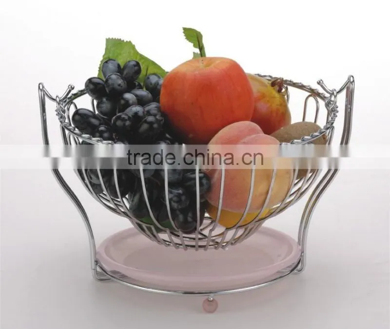High Quality Steel Wire Vegetable And Fruit Basket With Plastic Tray