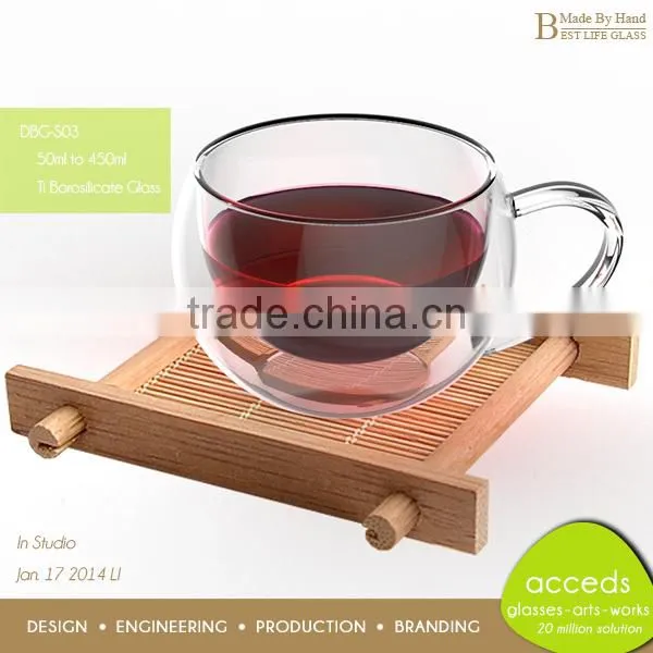 New Innovations Custom Handblown Borosilicate Glass Wooden Tea Mugs
